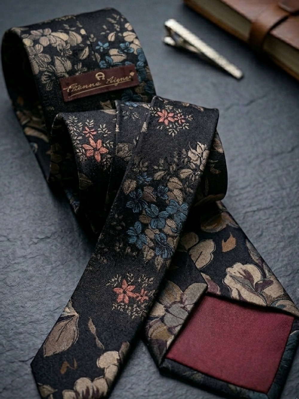 ETIENNE AIGNER- Elegant Dark Floral Necktie!